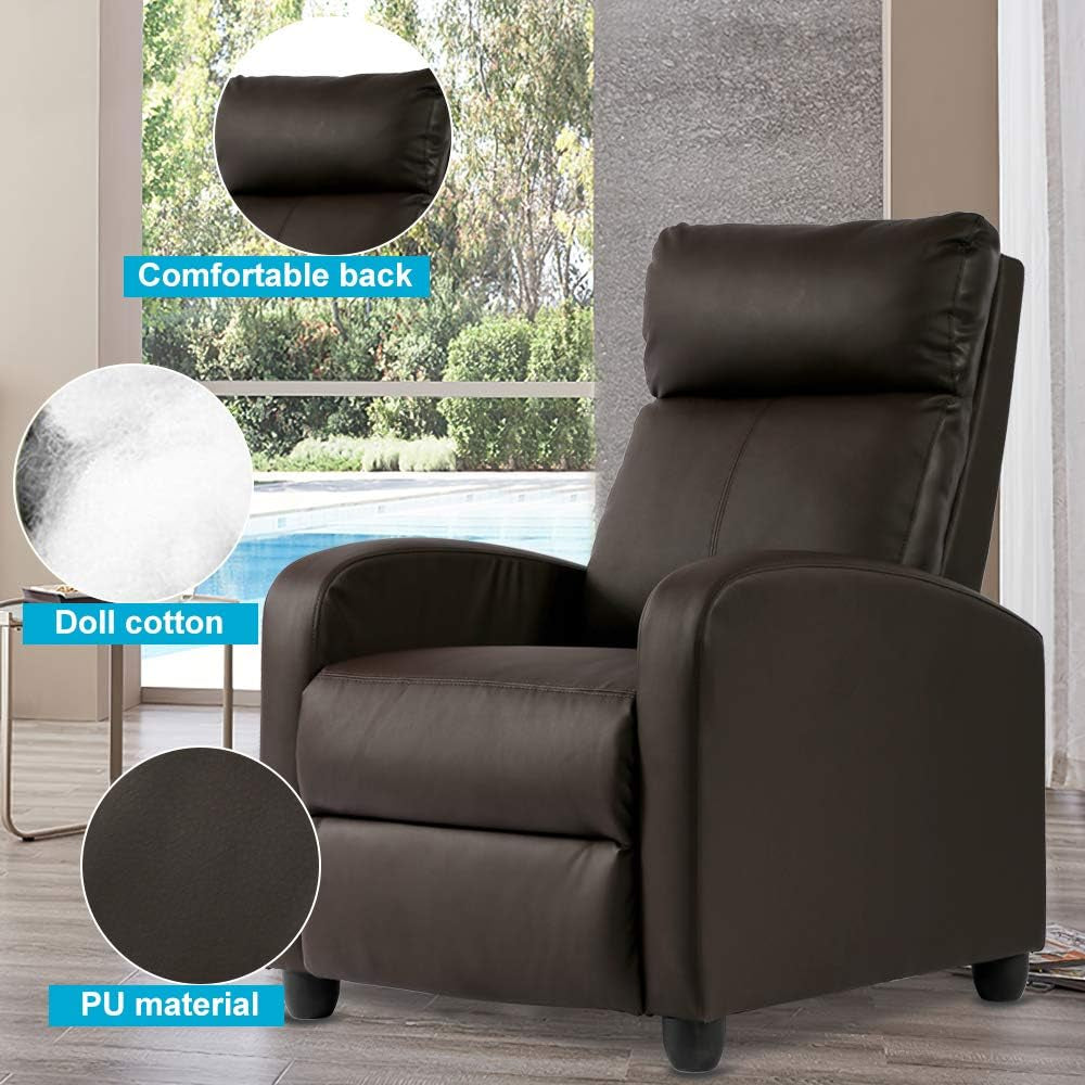 Recliner Chair, Padded Wide Seat Sofa PU Leather Massage Reclining Chair with Footrest & Backrest, Brown