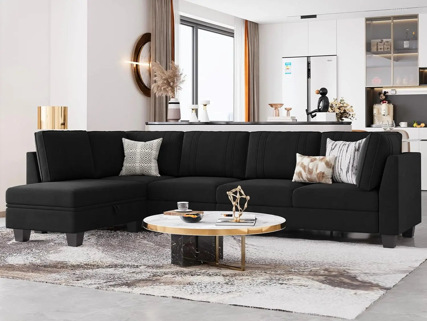 L Shaped Sofa Velvet Reversible Sectional Sofa, L-Shaped Sofa Set