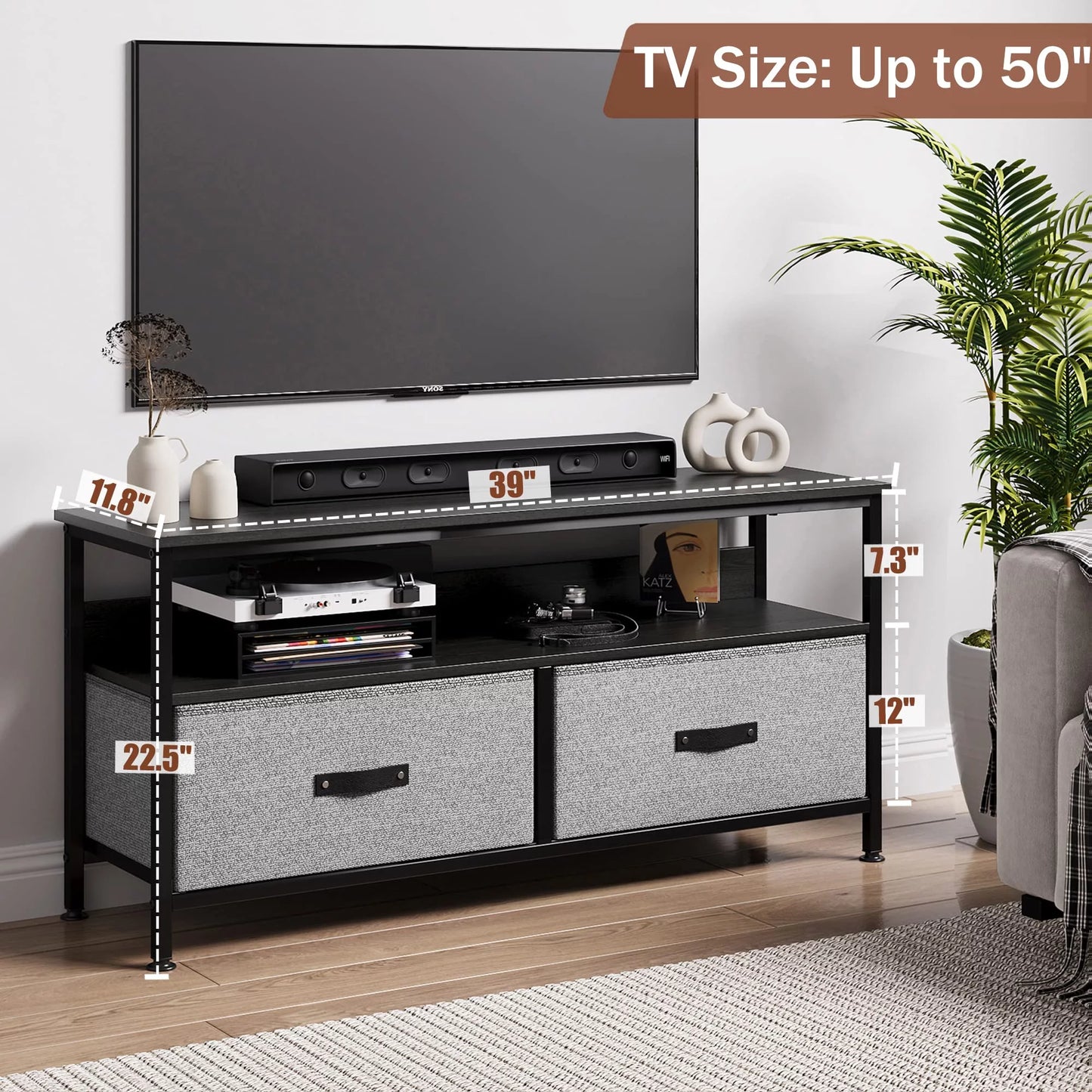 Dresser TV Stand, Entertainment Center with Storage, 43 Inch TV Stand, Grey