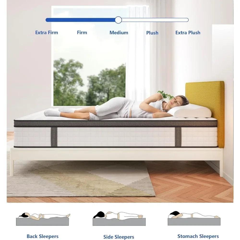 Mattress,12 Inch Mattress in a Box, Hybrid Memory Foam Spring Full Mattresses, Soft and Comfort Medium Firm Mattress