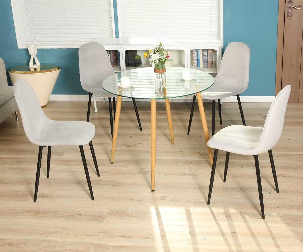 Velvet Dining Chairs Set of 4, (4 Light Grey Chairs)