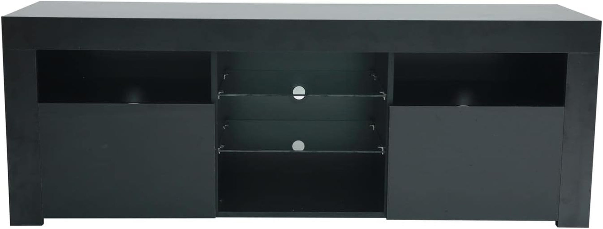 Modern TV Stand,57" TV Console Matte Body High Gloss Fronts with 16 Color Leds for 65 Inch Tv, Wood  (Black)