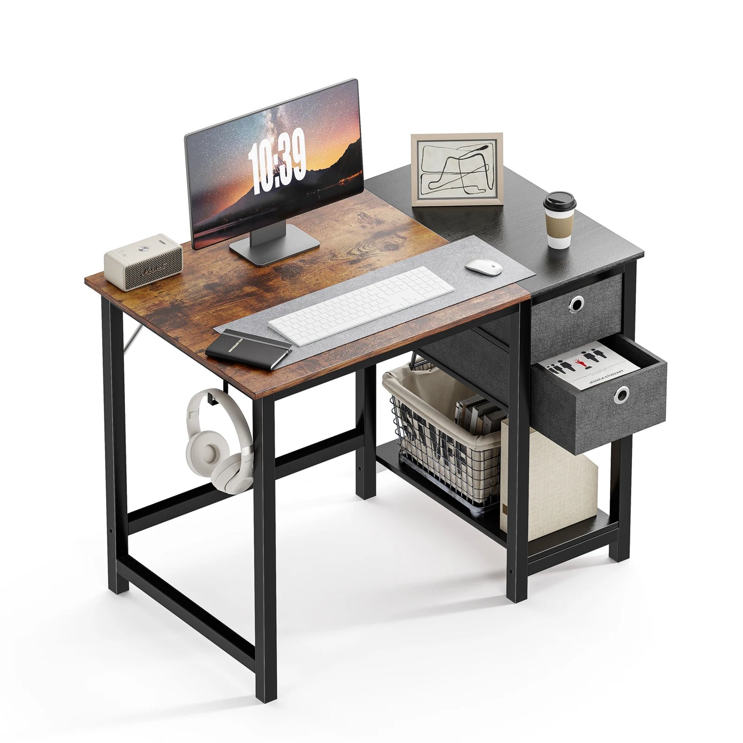 Computer Desk with Drawers 55 Inch, with 2-Tier Drawers