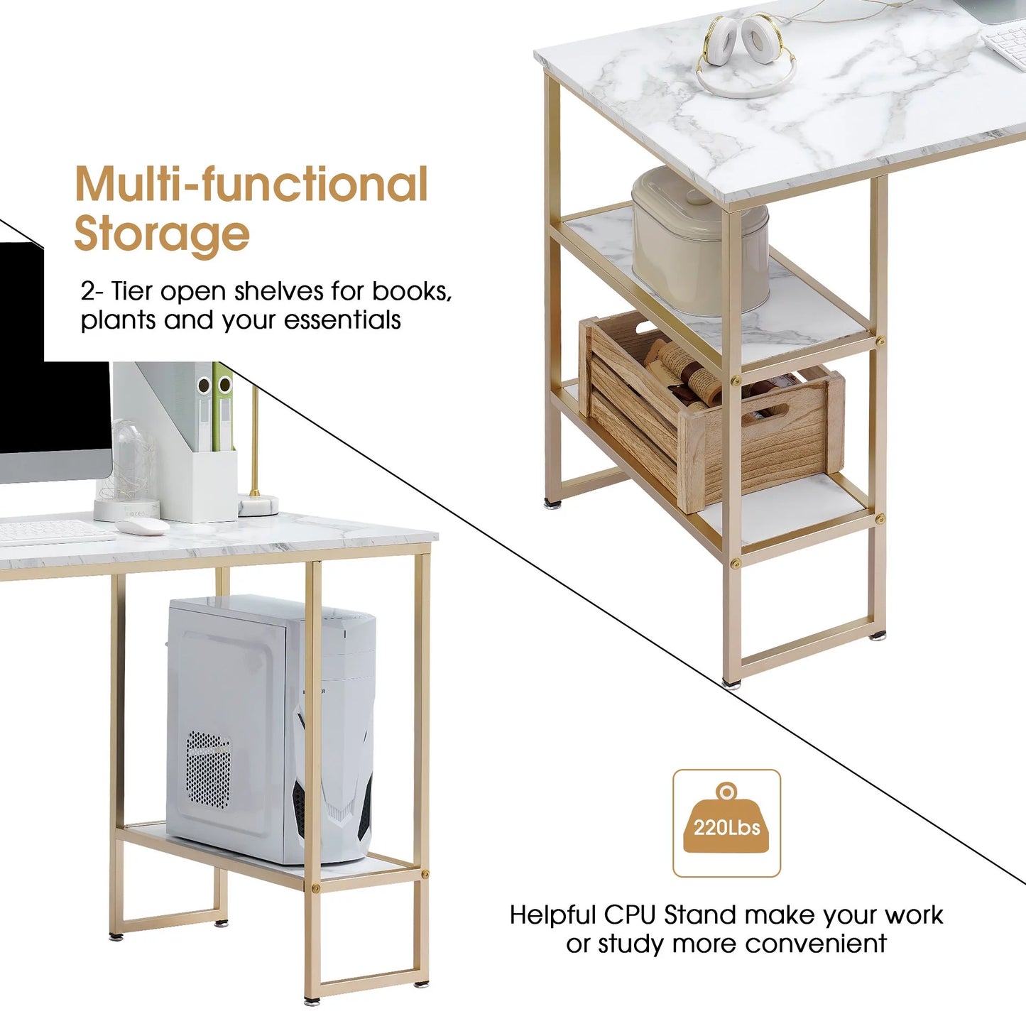  White Computer Desk with Shelves