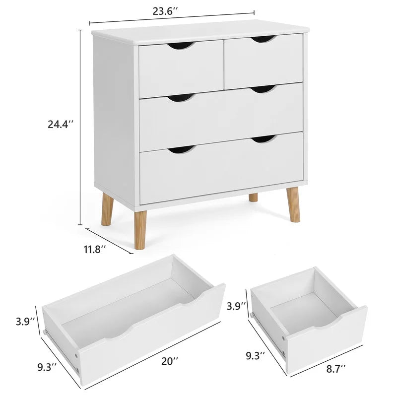 4 Drawer Dresser, Wood Storage Dresser White