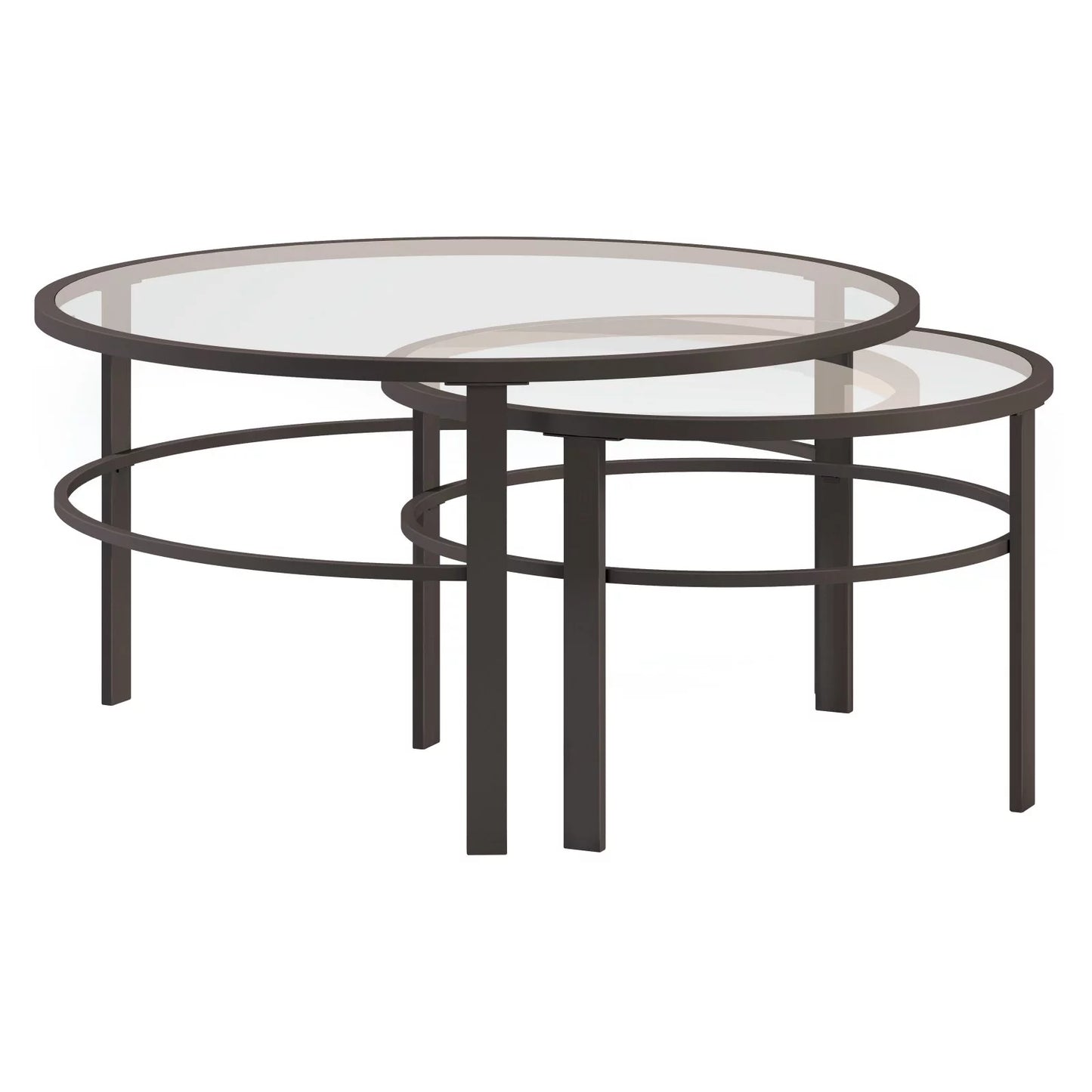 Gaia round Glass 2pc Coffee Table, Blackened Bronze