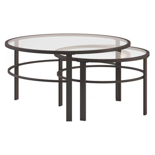 Gaia round Glass 2pc Coffee Table, Blackened Bronze