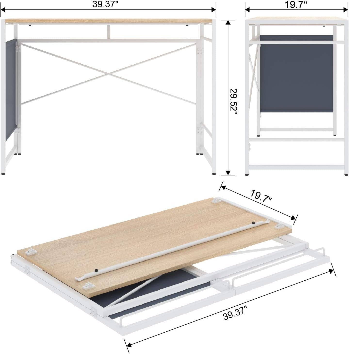 Folding Desk for Small Spaces,Space Saving Foldable Computer Desk with Storage Bag,,Oak