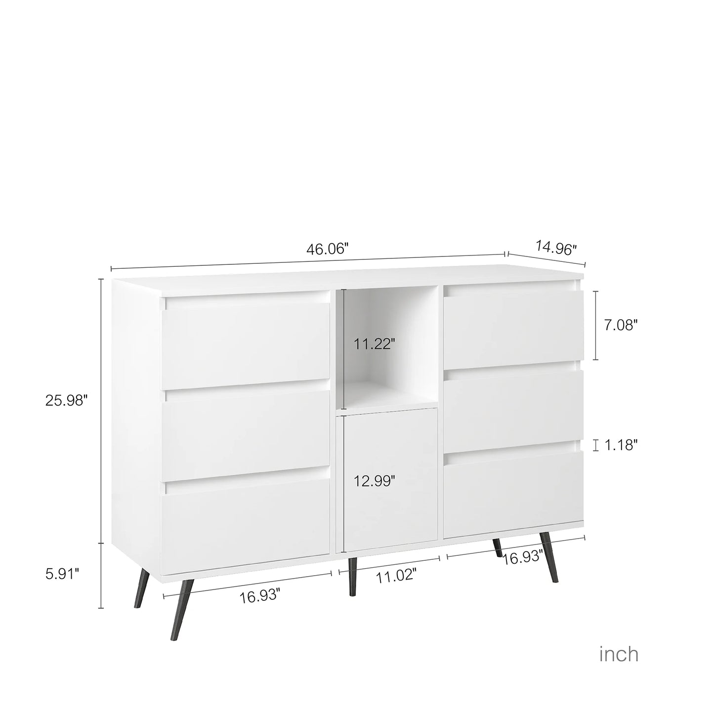 White 6 Drawer Dresser with LED Lights Display and Storage Cabinet