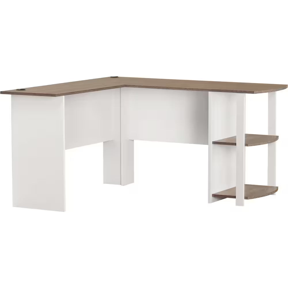 53.6 In. L-Shaped White Stipple Computer Desks with Cable Management