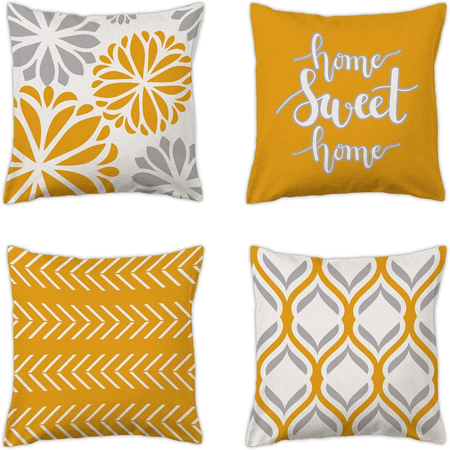 Yellow Pillow Covers 20X20, Yellow Gray Decorative Pillow Case Set of 4