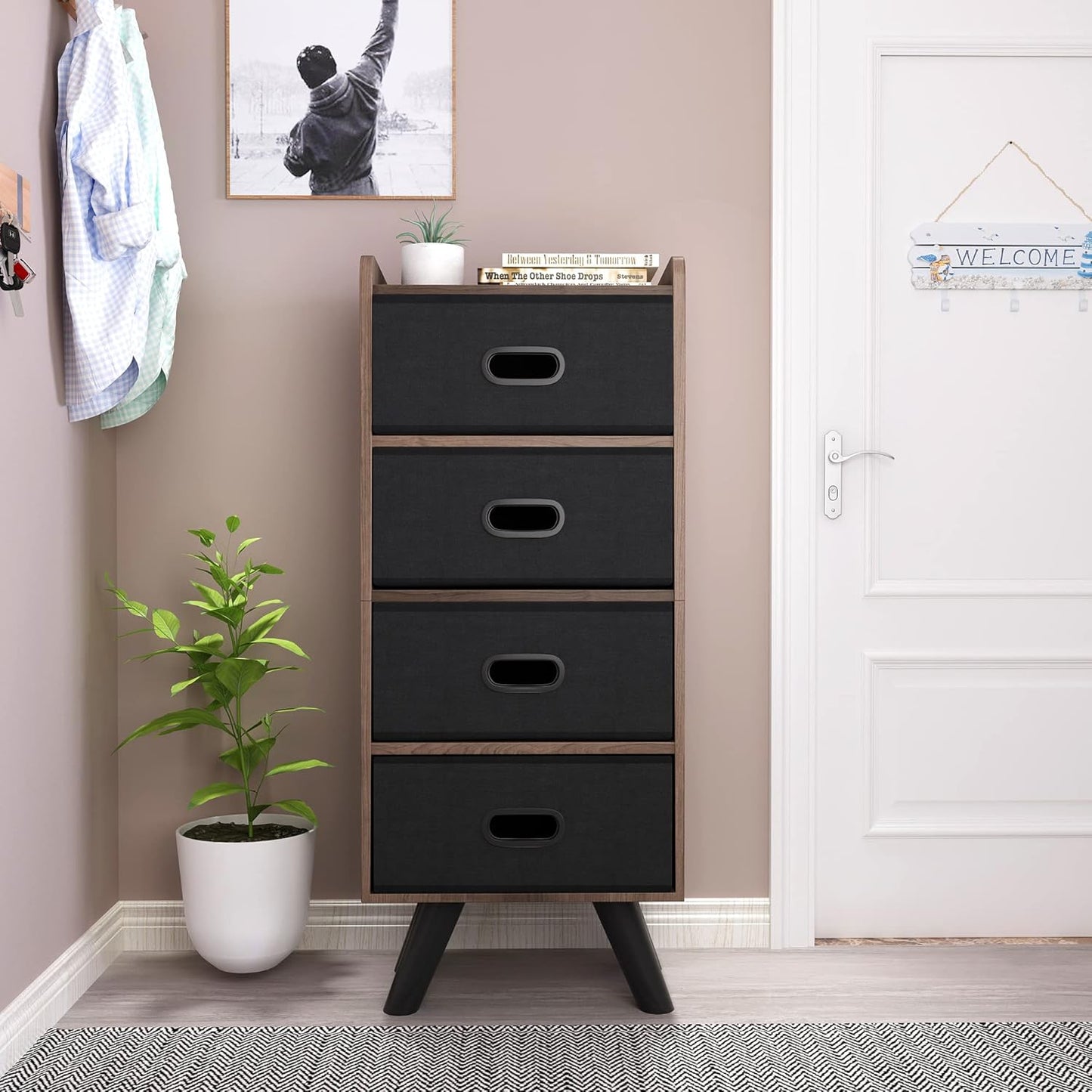 Chests, 4 Organizer, with Handrail & Removable Drawers, Brown