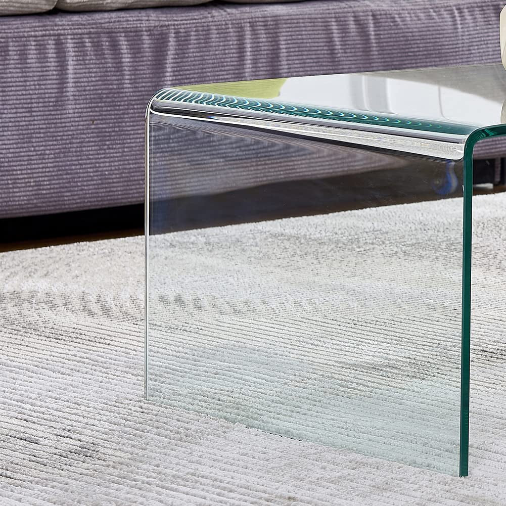 Premium Tempered Glass Coffee Table - Modern Clear Design for Living Room (39.4" x 19.7" x 13.8")