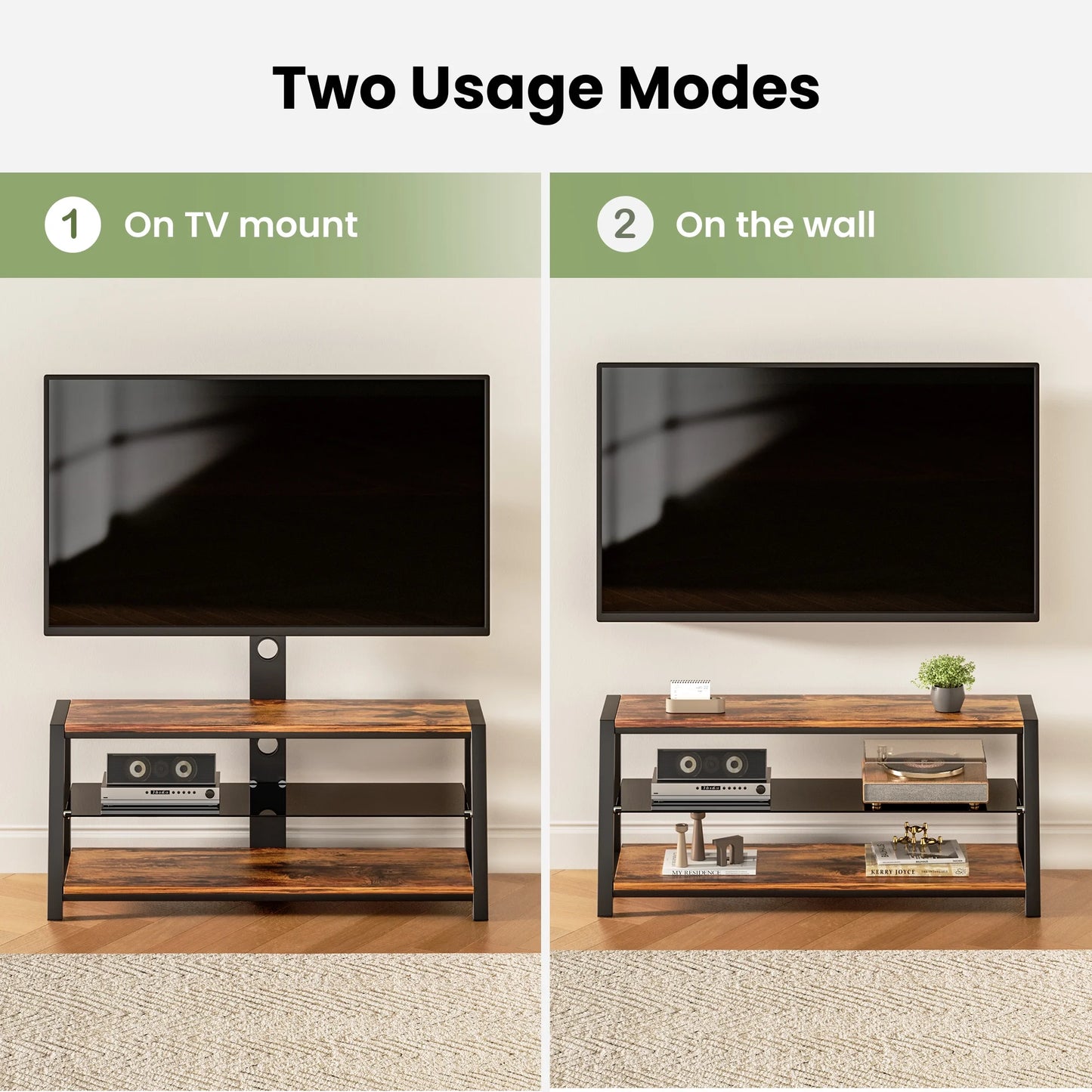 Swivel TV Stand with Mount, Wood Floor TV Stand for 65" TV Bedroom