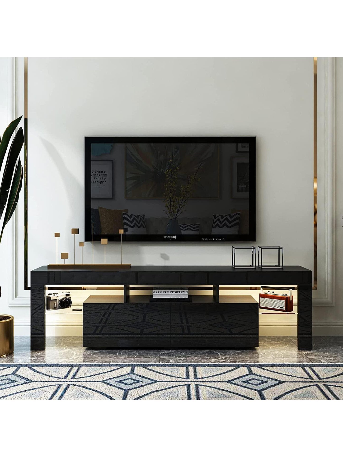 63 Inch TV Stand, Led  Glossy Entertainment Center, for 60/65/70 Inch 