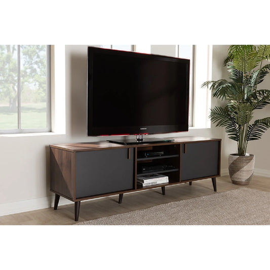 Baxton Studio Samuel Mid-Century Modern Brown and Dark Grey Finished TV Stand