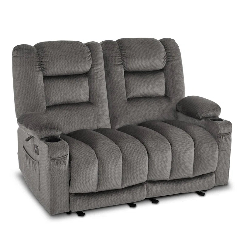 Electric Reclining Loveseat Sofa with Heat and Massage, Fabric Power Loveseat Recliner