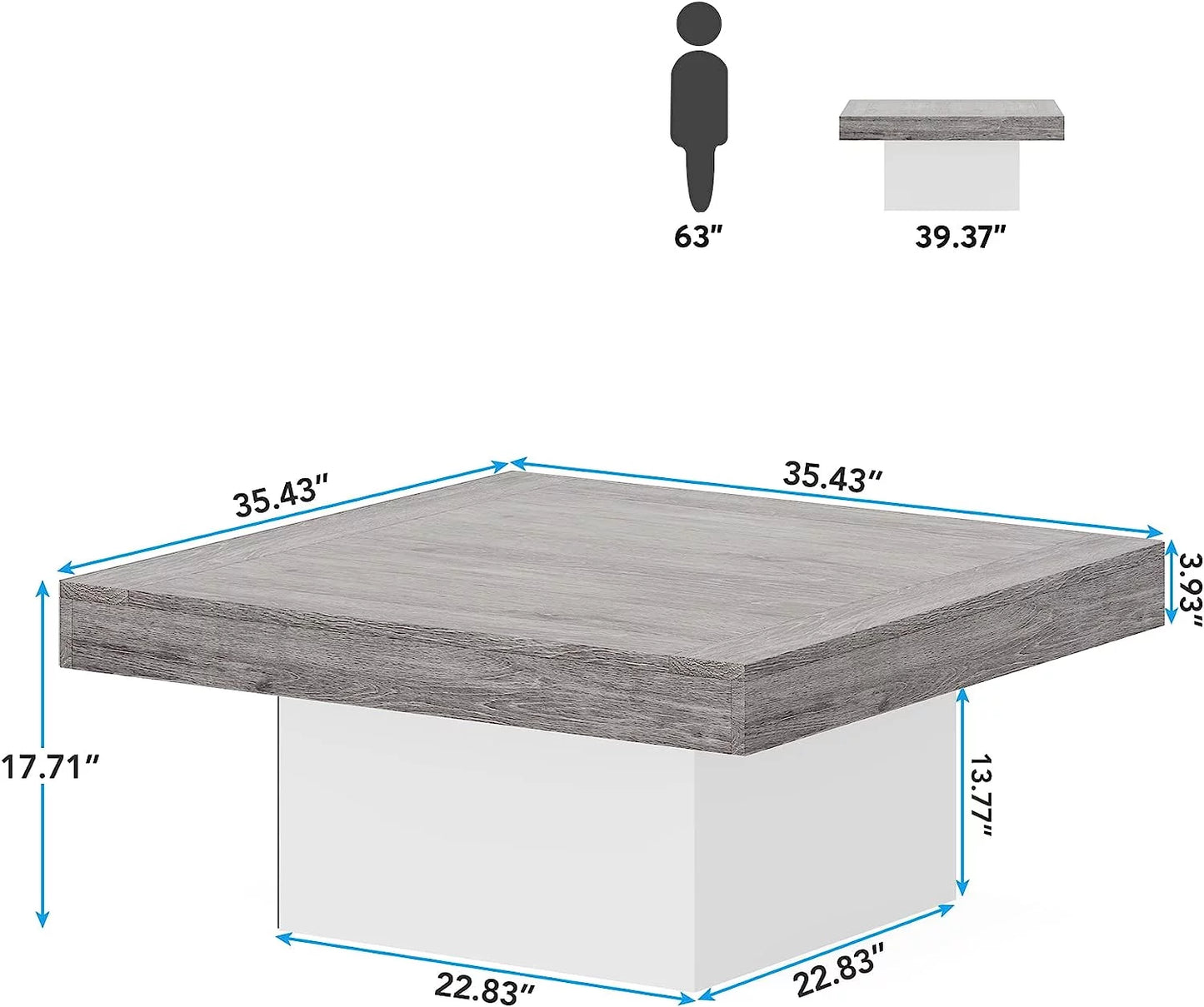 Farmhouse Coffee Table Square LED  Rustic Grey & White