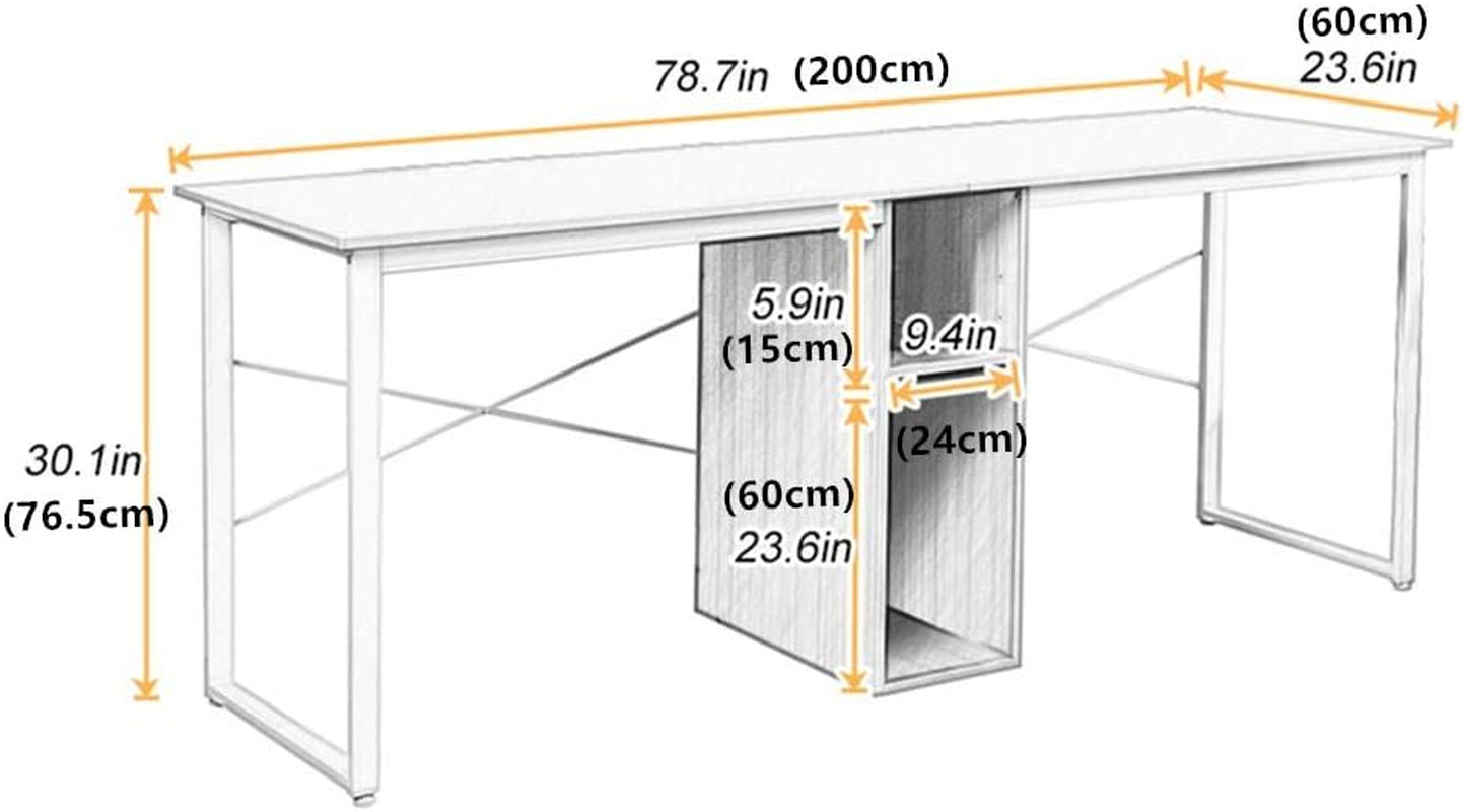 2 Person Desk, 78 Inch Large Dual Desk with Storage Cube, Long Computer Desk for 2 Person, Oak