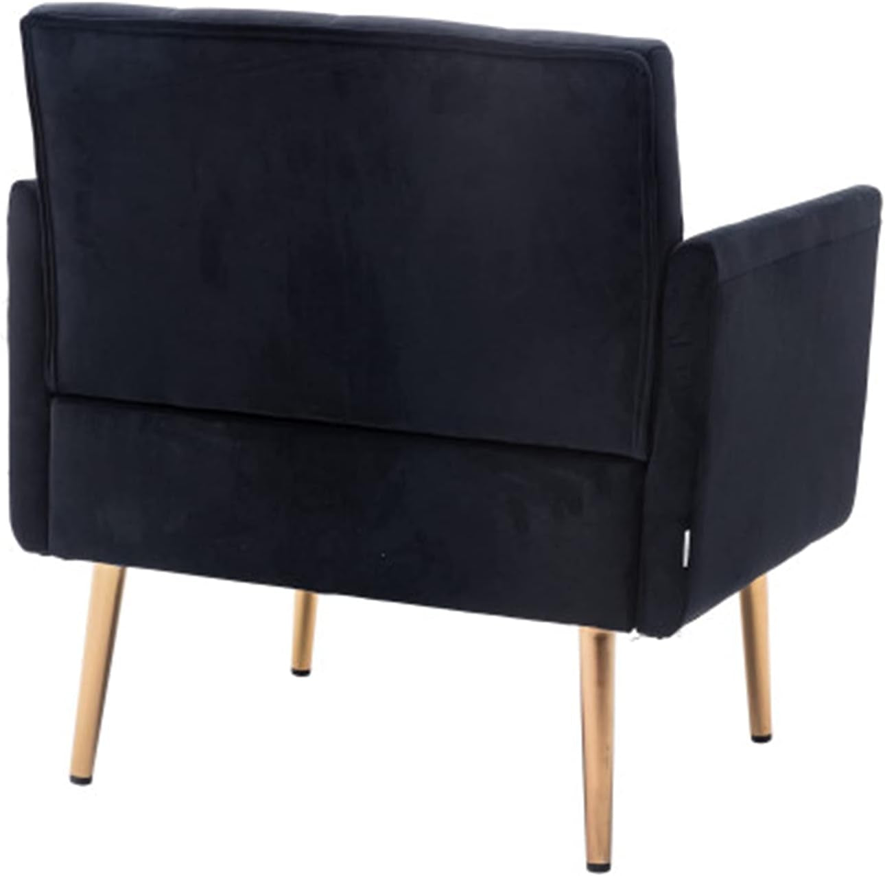 Square Velvet Accent Chair, Golden Metal Leg Single Sofa Chair, (BLACK)