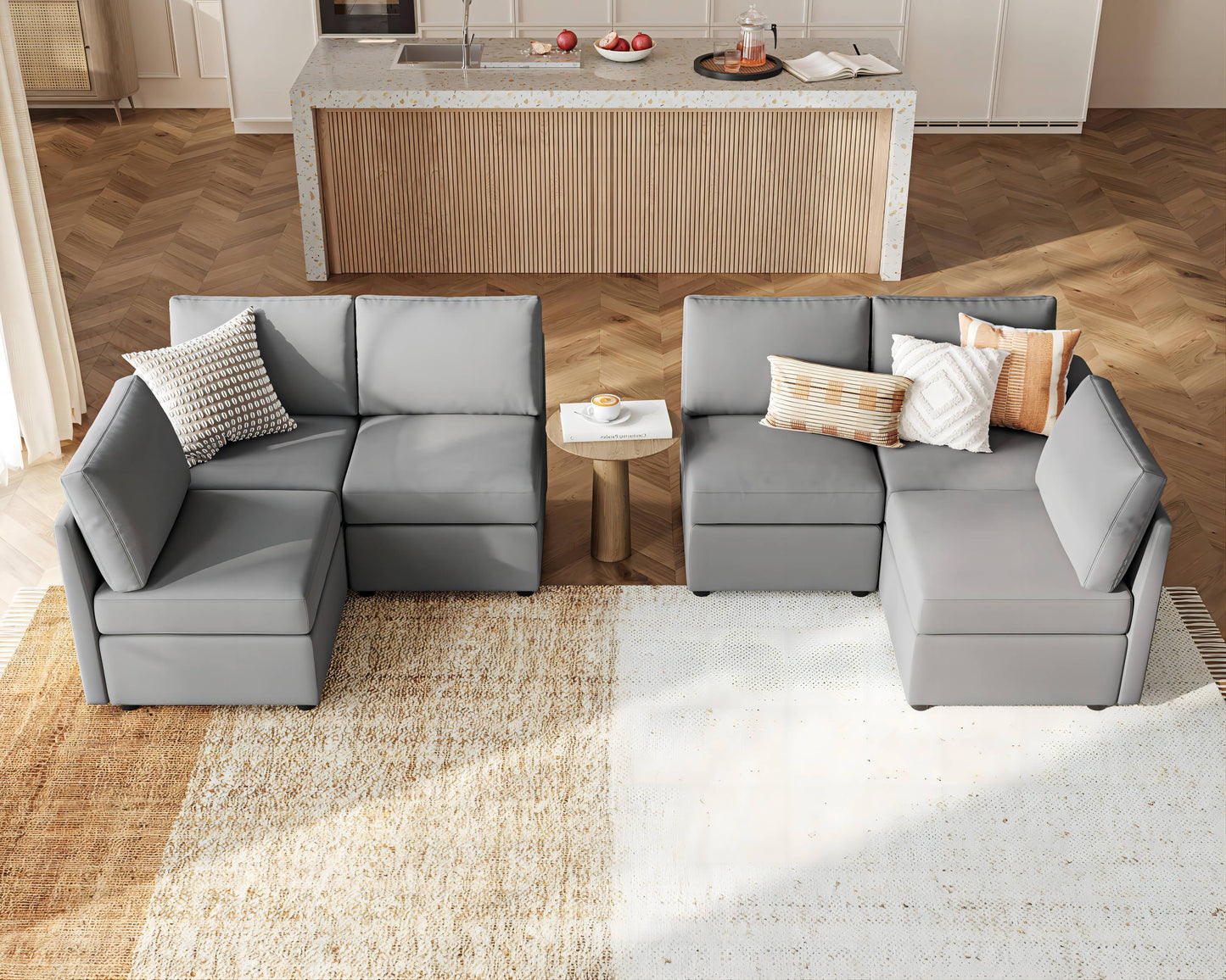 Modular Couches and Sofas Sectional with Storage, 6 Seat Sectional Sofa for Living Room, U Shaped Sectional Couch with Reversible Chaises, Light Gray