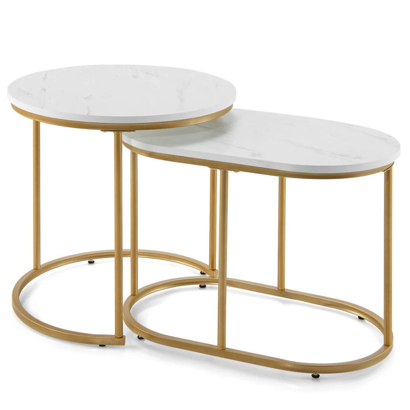 Modern Marble Look Stacking 2pc Coffee Table Set