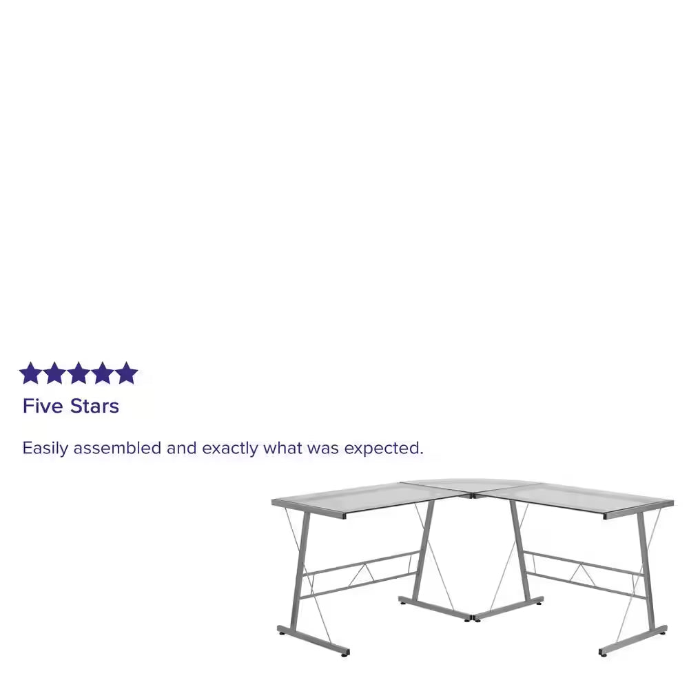 83.5 In. L-Shaped Clear/Silver Computer Desks with Glass Top