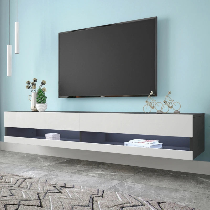 TV Stand with LED Lights, Floating TV Stand Wall Mounted Media Console 80 Inch TV Stand with 20 Color LED Lights