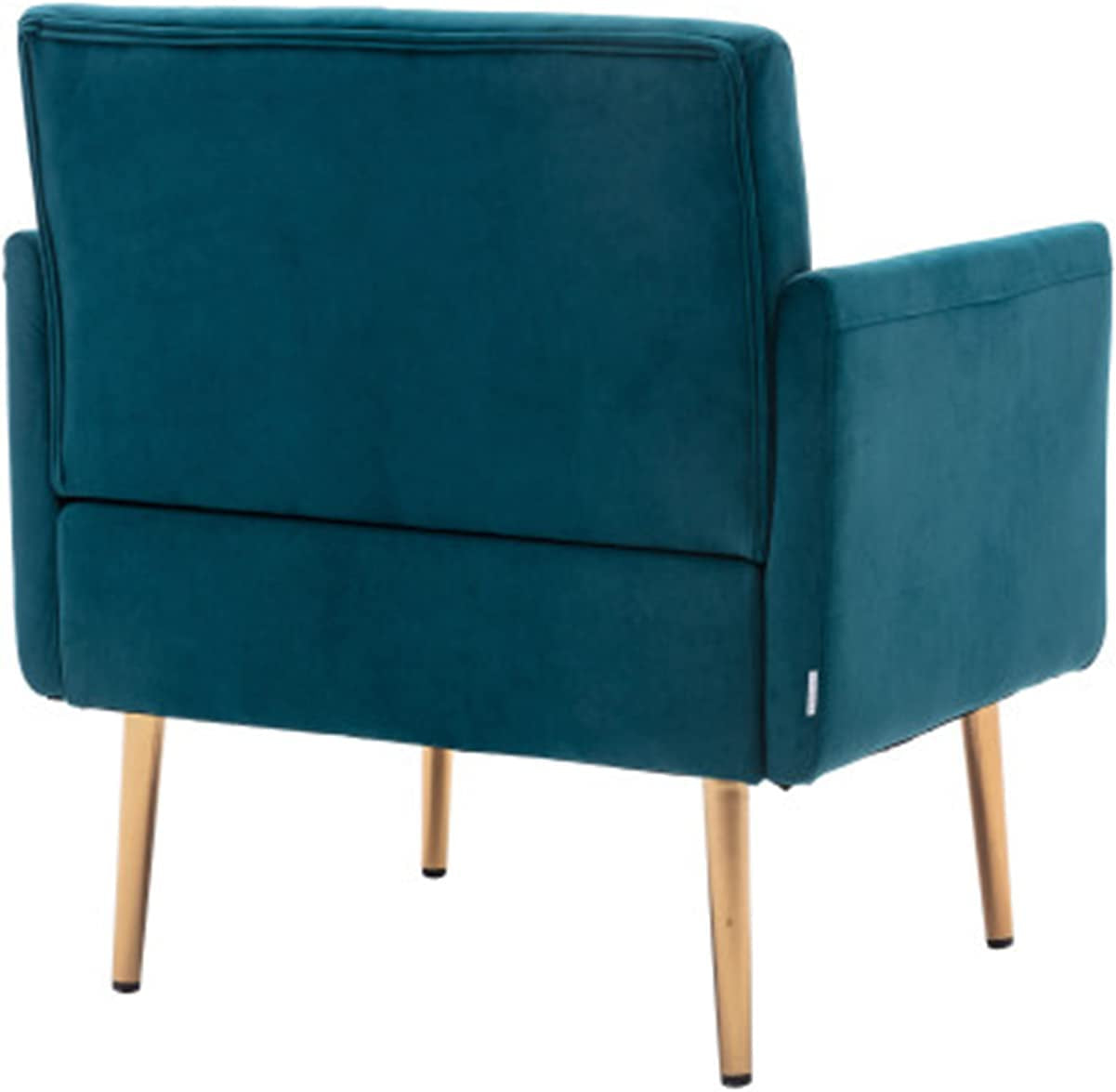 Square Velvet Accent Chair, Golden Metal Leg Single Sofa Chair, (Teal)