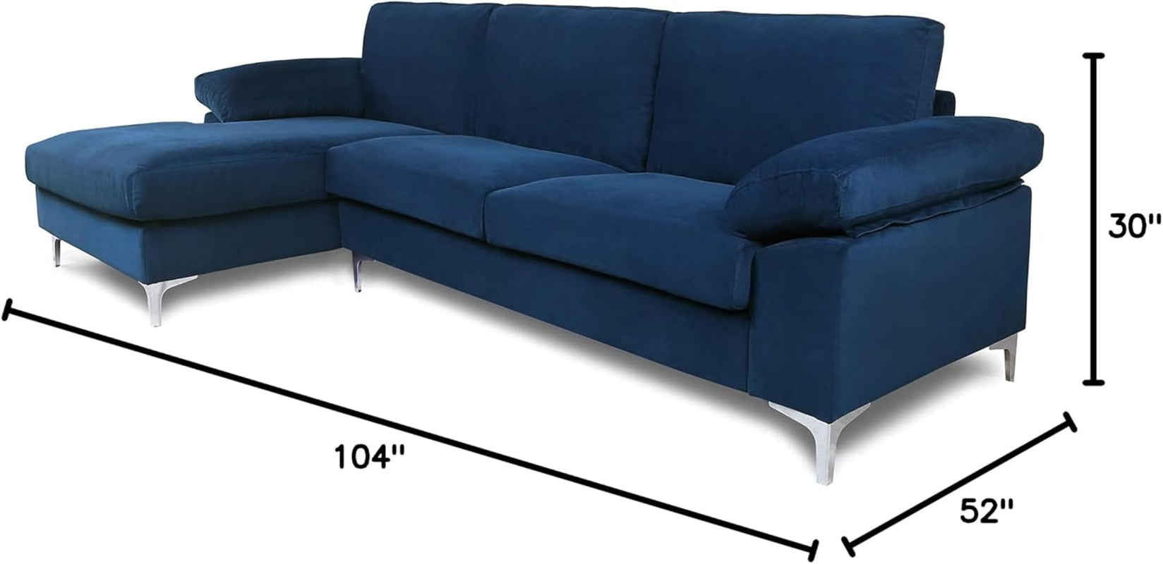 Sectional Velvet, ‎104 X 52 X 30 Inches, Navy Blue