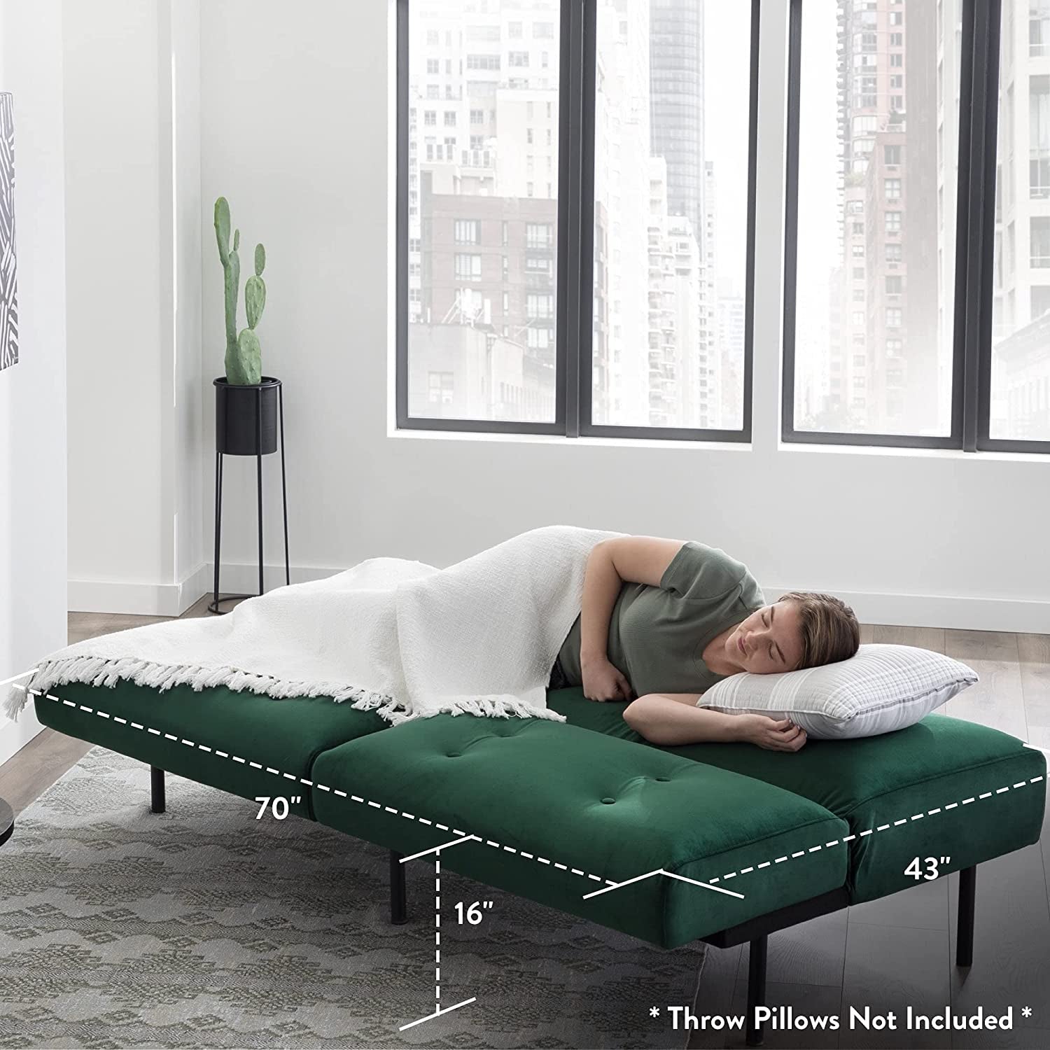 Gilman Futon - Armless Sofa Bed Couch - Green Velvet Futon, Deluxe