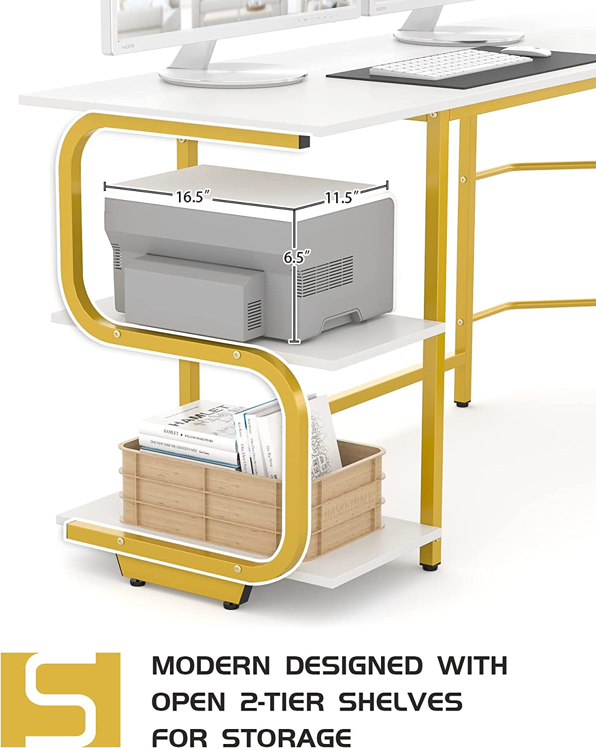 Reversible L Shaped Desk with Shelves 61“ Computer Desk Gaming Desk