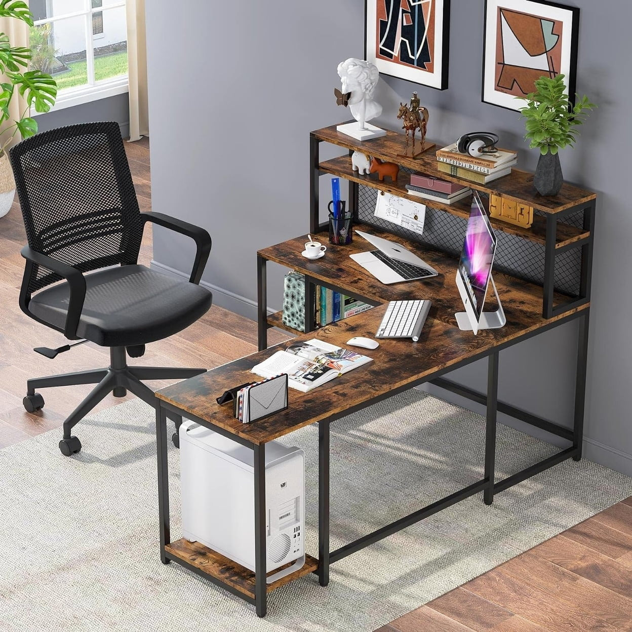 67" Large Computer Desk with Hutch Office Desk Study Table Writing Desk