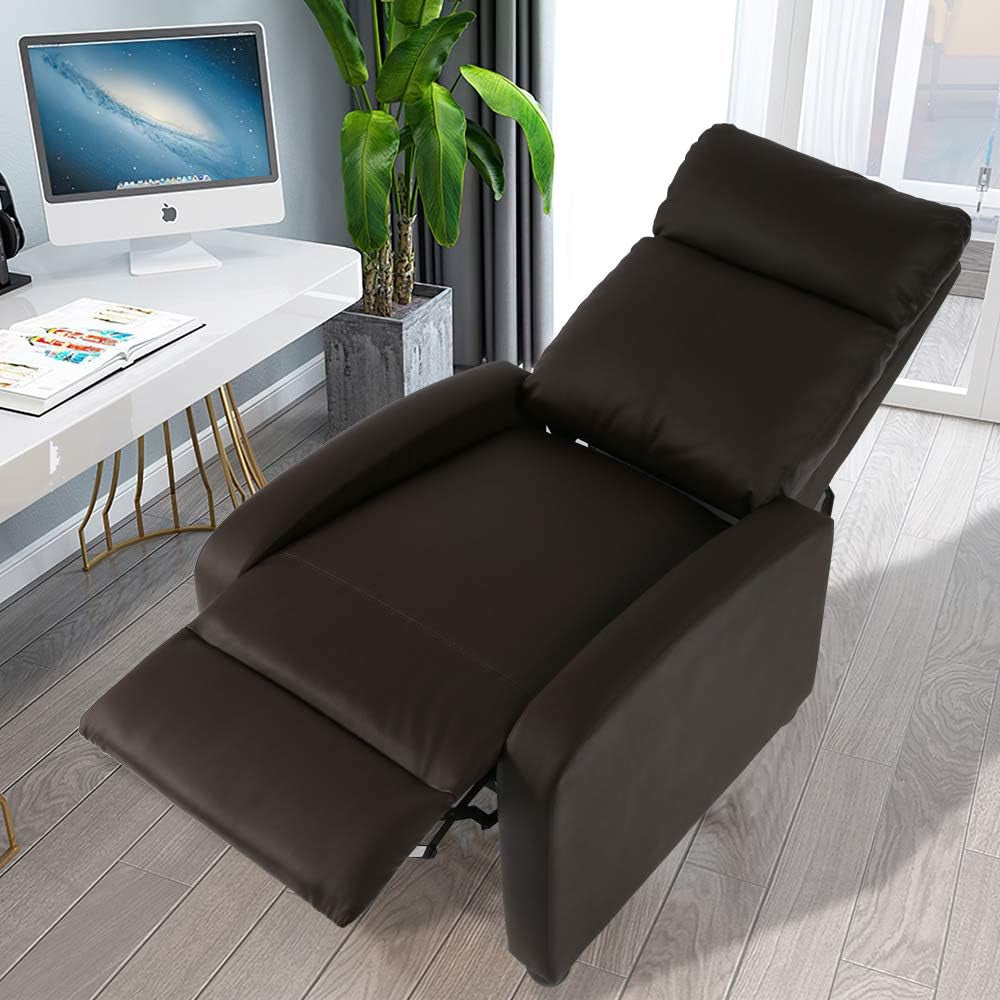 Recliner Chair, Padded Wide Seat Sofa PU Leather Massage Reclining Chair with Footrest & Backrest, Brown