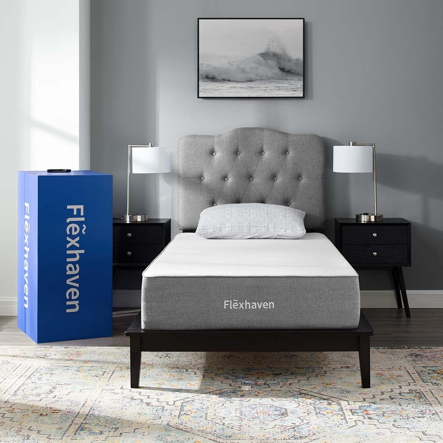 Twin Mattress Flexhaven 10" Gel Cooling Ventilated, Memory Foam Twin Mattress Grey