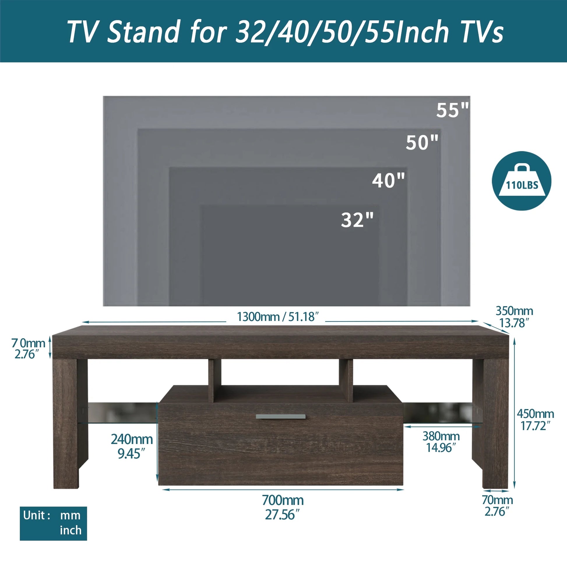 Farmhouse TV Stand for 55 Inch TV, Modern LED Entertainment Center with Storage Cabinet