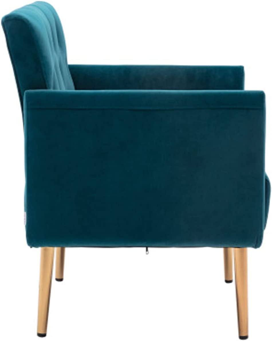 Square Velvet Accent Chair, Golden Metal Leg Single Sofa Chair, (Teal)