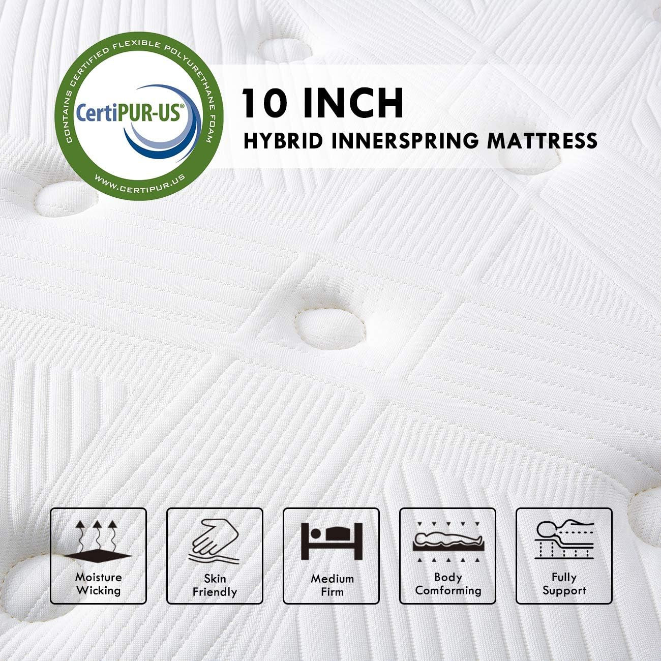 10 Inch Twin Mattress, Twin Size Hybrid Mattress Built in Pocketed Coils and Gel Memory Foam Layer, Low Motion Transfer & Breathable Twin Mattress in a Box