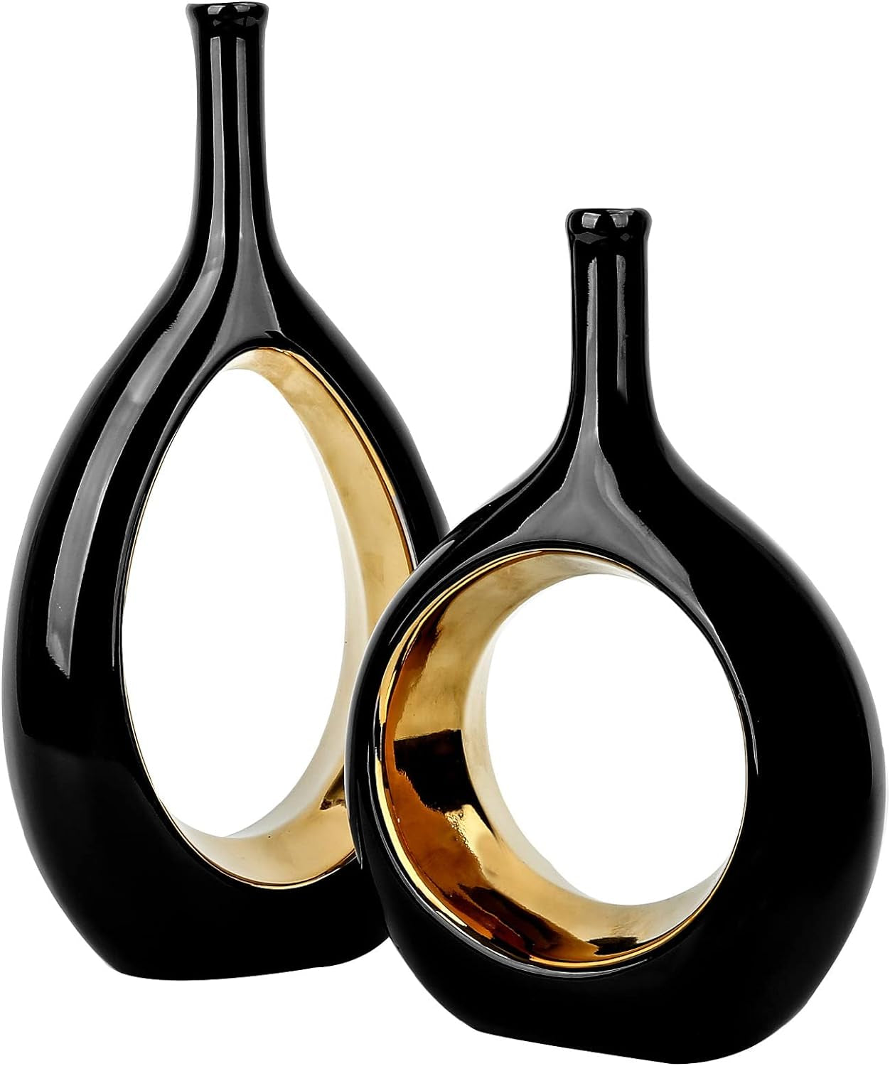 Samawi Black and Gold Vase Set of 2, Flower Vase Decorative Vases