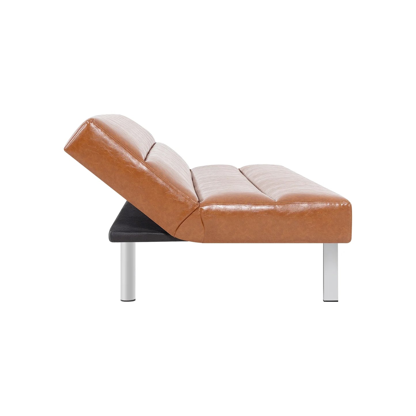 Faux Leather Futon Couch, Chrome Legs, Reclining Mini Couch - Caramel