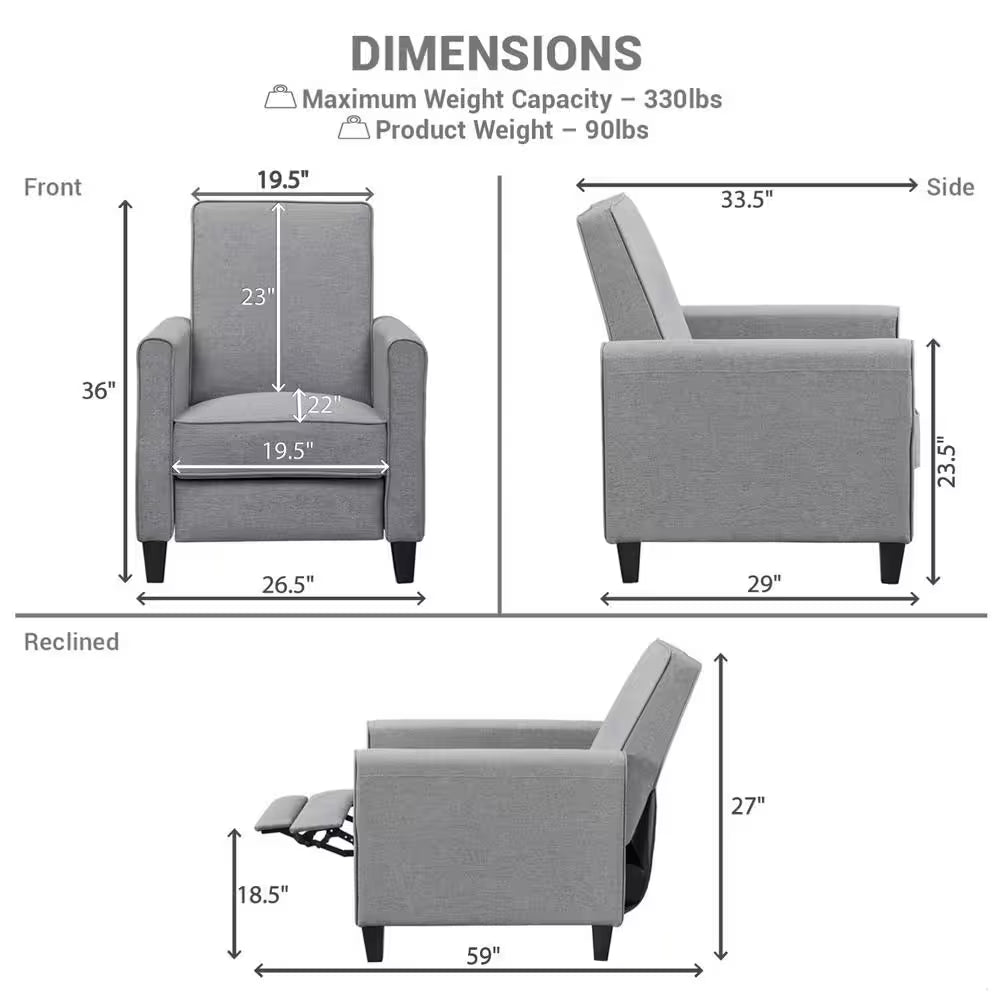 Micofiber Push Back Recliner Chairs, Adjustable Footrest, Gray