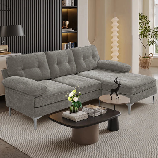 Convertible Sectional Sofa Couch, Convertible L Shaped Couch with Reversible Chaise, 3 Seater, Gray