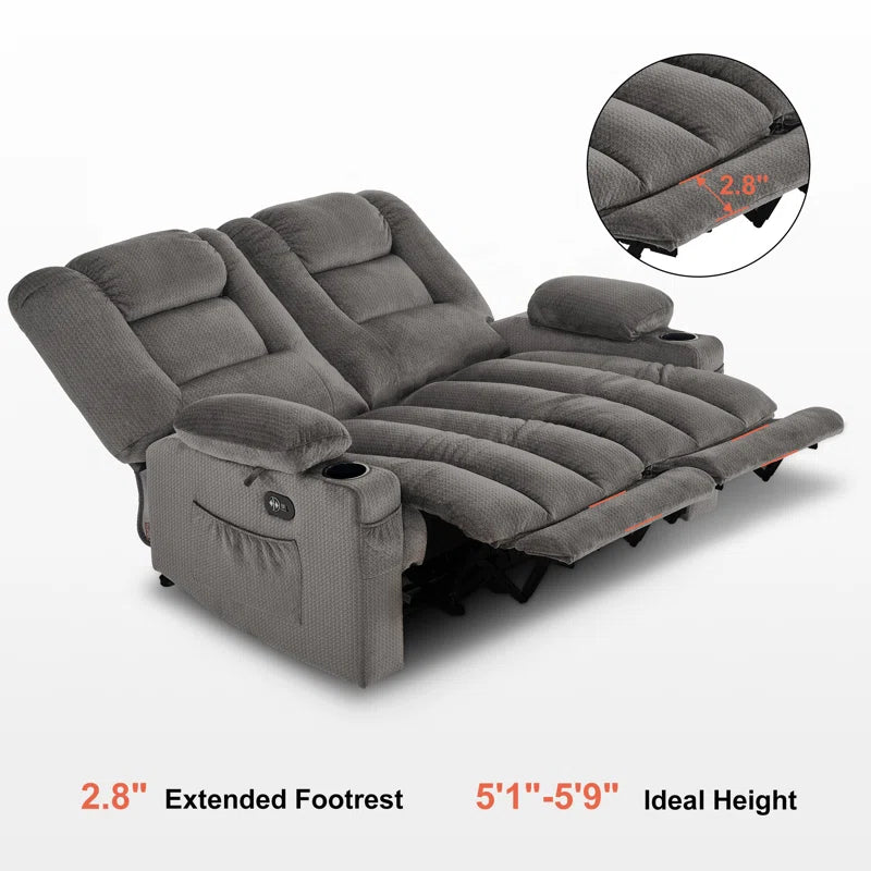 Electric Reclining Loveseat Sofa with Heat and Massage, Fabric Power Loveseat Recliner