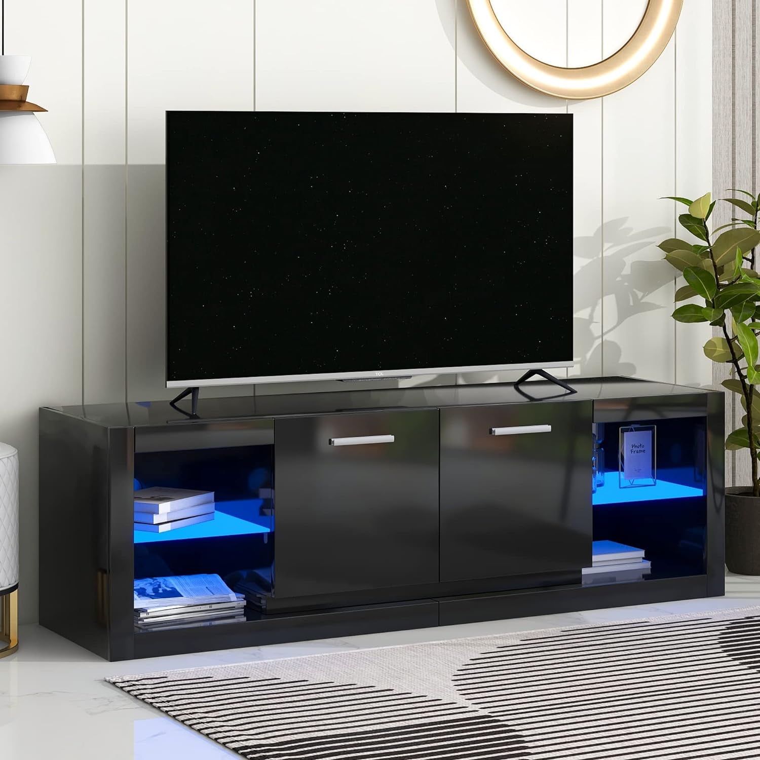 Modern TV Stand with Storage, with LED Color Changing Lights