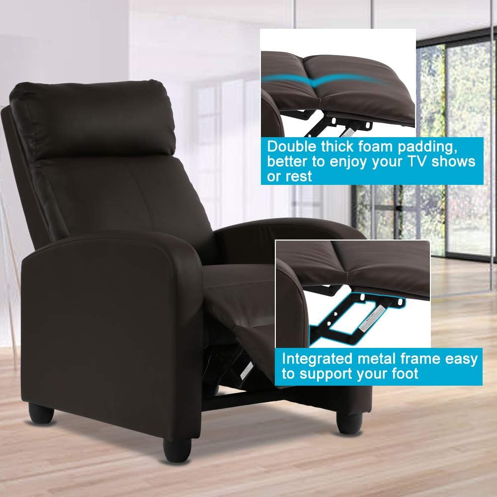 Recliner Chair, Padded Wide Seat Sofa PU Leather Massage Reclining Chair with Footrest & Backrest, Brown