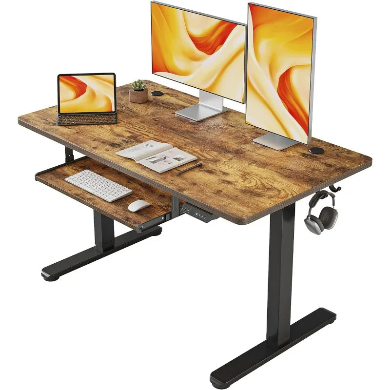 Standing Desk with Keyboard Tray, 48 × 24 Inches Electric Height Adjustable Desk, Sit Stand up Desk