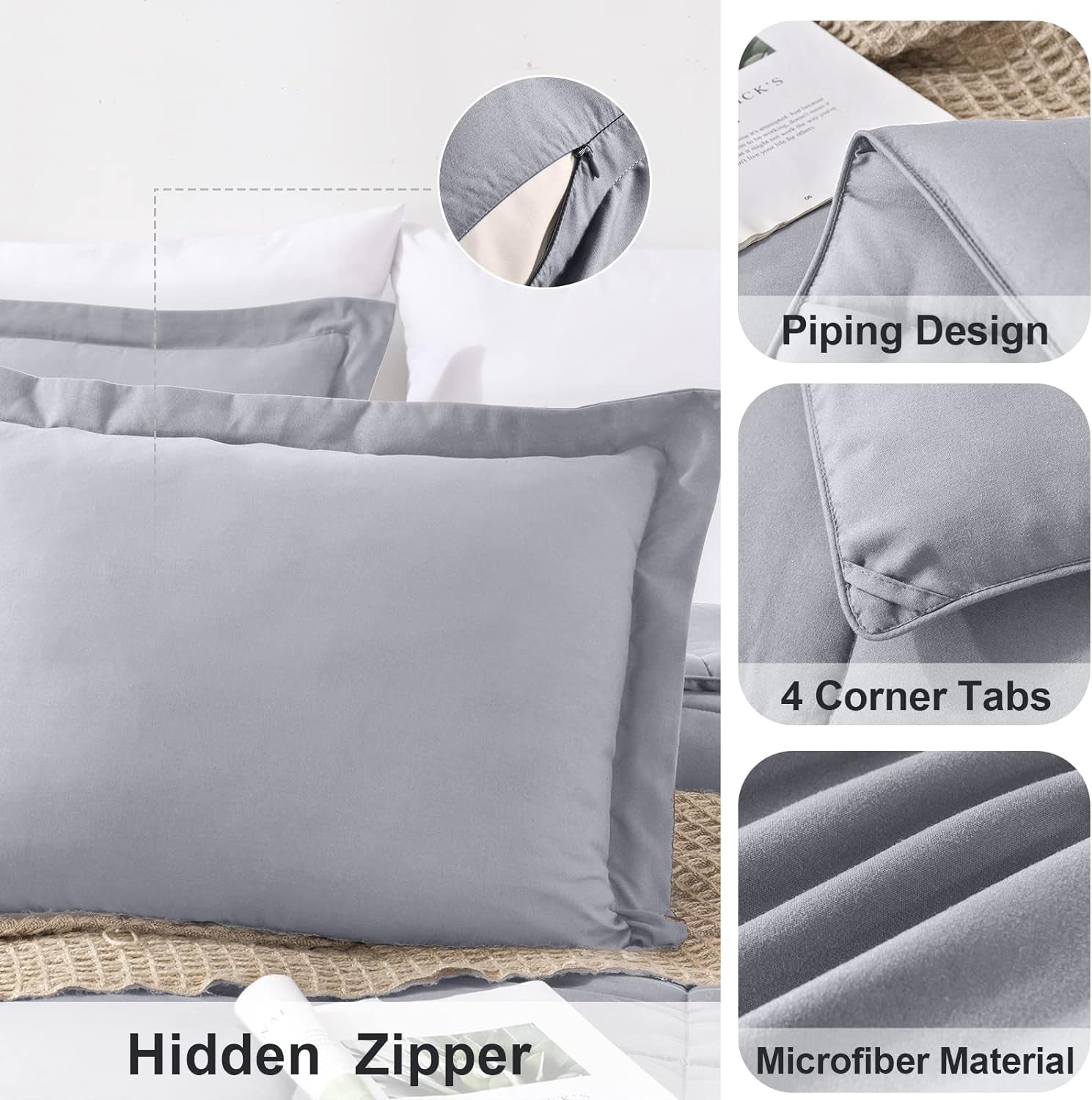 King Comforter Set, Soft down Alternative Bedding, Light Grey, 3 Pcs Incl 1 Comforter & 2 Shams