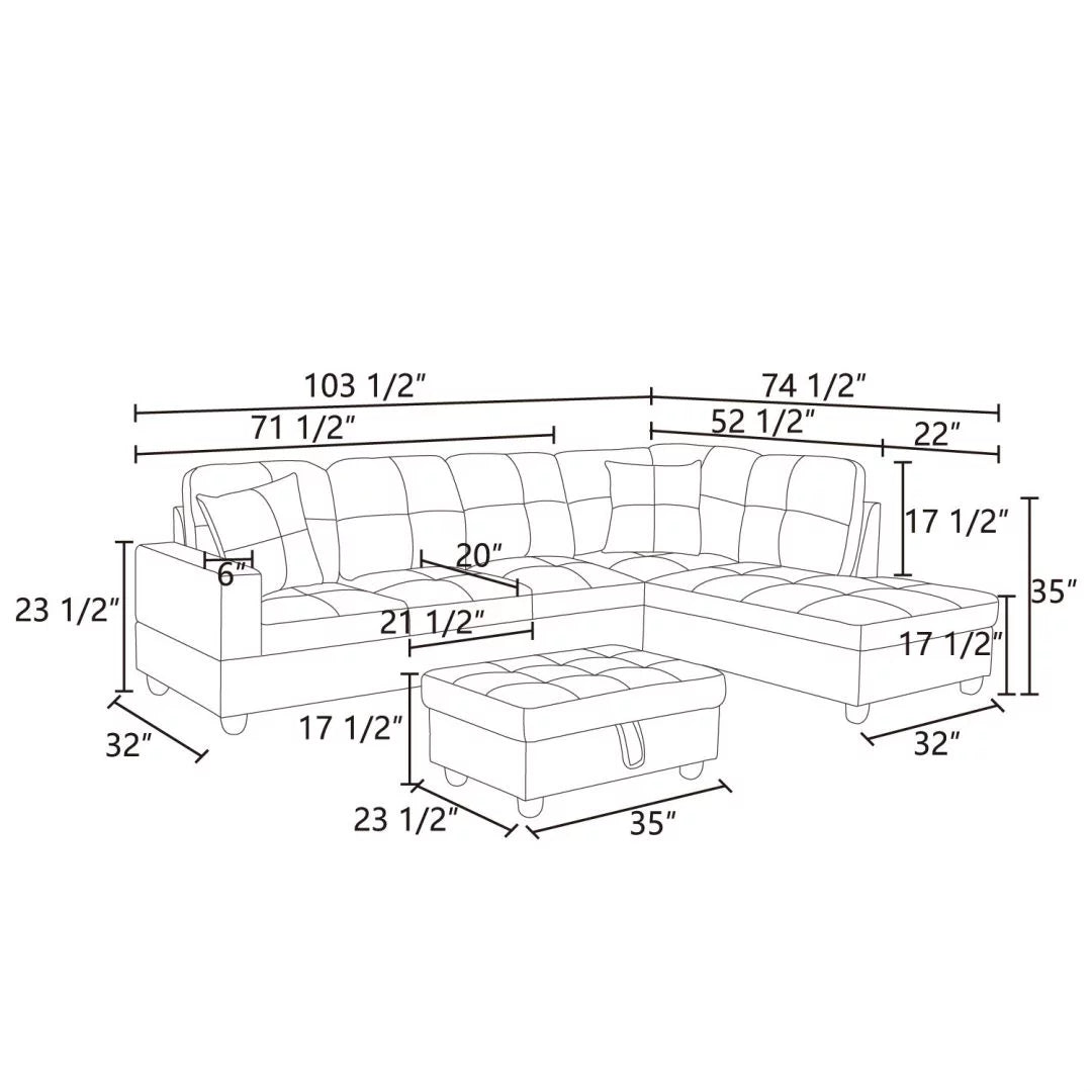 Sectional Sofa , L Shaped Sectional Sofa, Modern Sofa Set, Taupe(Without Ottoman)