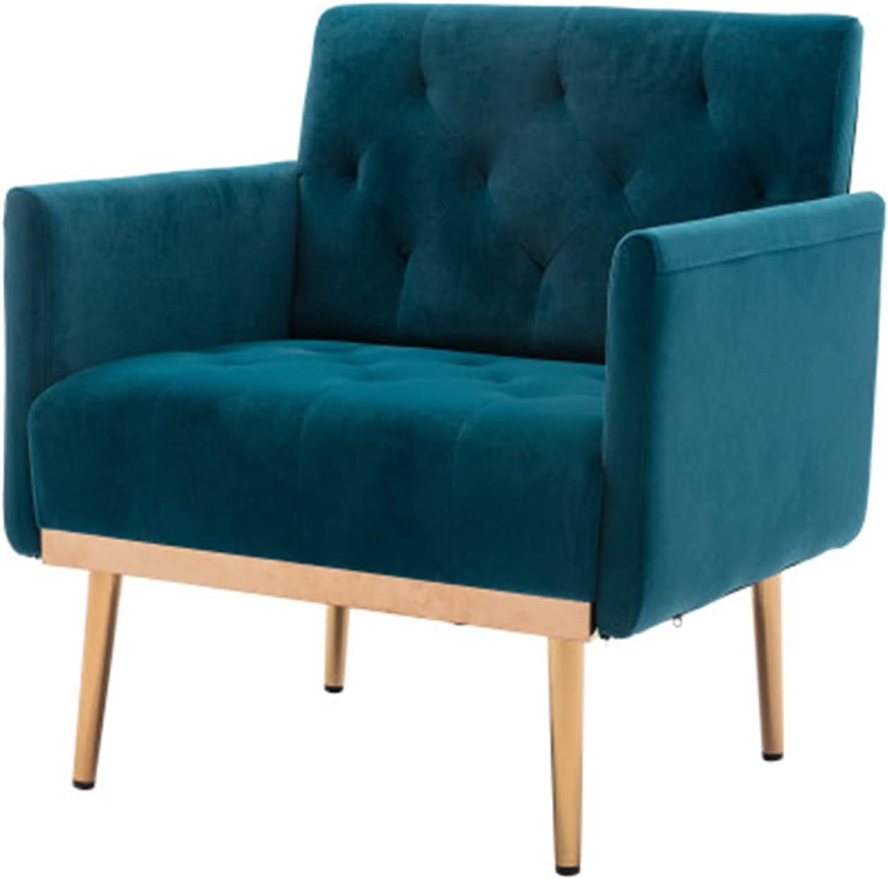 Square Velvet Accent Chair, Golden Metal Leg Single Sofa Chair, (Teal)