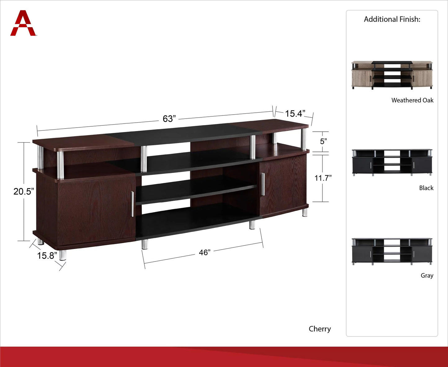 Carson XL Black and Cherry TV Stand for Tvs up to 70" - Sonoma Oak